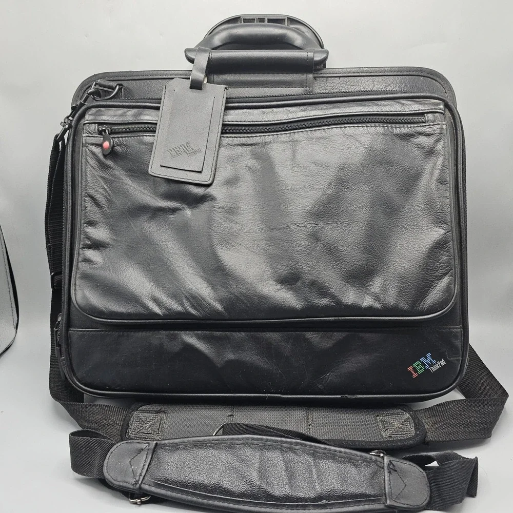 Vtg IBM ThinkPad Laptop Bag Black Leather Padded Carryon Case Briefcase Luggage